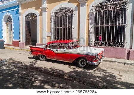 Trinidad, Cuba - Feb 8, 2016: Vintage Car Ford Fairline On A Street In The Center Of Trinidad, Cuba.