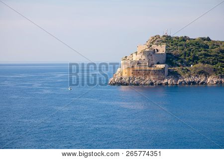 Rt Ostra Light Is Point Extremity Of A Narrow And Rocky Peninsula Prevlaka, Entrance Point Of Boka K