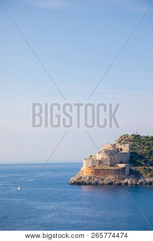 Rt Ostra Light Is Point Extremity Of A Narrow And Rocky Peninsula Prevlaka, Entrance Point Of Boka K
