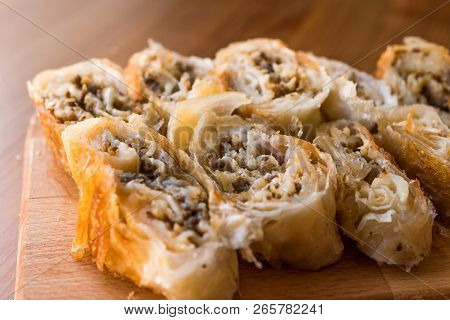 Turkish Borek Kol Boregi With Minced Meat.