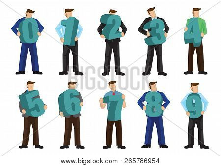 Vector Illustration Of A Modern 3d Font And Alphabet From 1 To 9 Carried By Business People.
