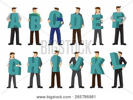 Vector Illustration Of A Modern 3d Font And Alphabet From A To L Carried By Business People.