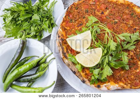 Traditional Turkish Foods; Turkish Pita Pizza (lahmacun)