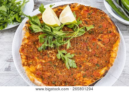 Traditional Turkish Foods; Turkish Pita Pizza (lahmacun)