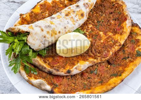 Traditional Turkish Foods; Turkish Pita Pizza (lahmacun)