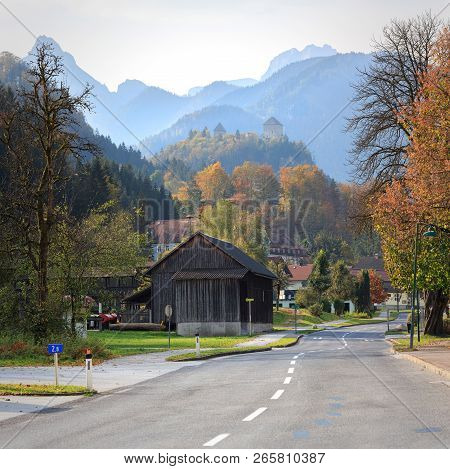 Sankt Gallen, Austria - October 16, 2018. Municipality Of Sankt Gallen On A Sunny Autumn Day With Th