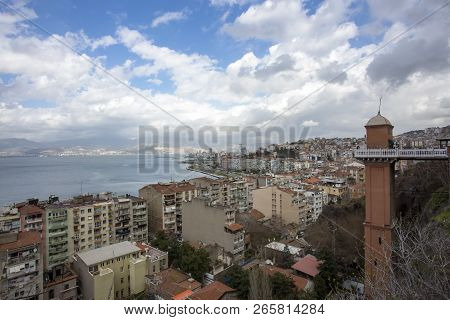 The Historical Elevator In Konak District, Izmir, Turkey. Beautiful View Of Izmir With Historical El