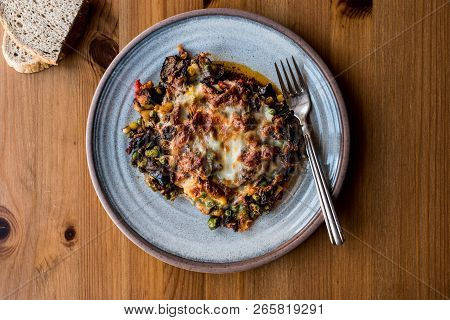 Macar Kebabi / Hungarian Food With Minced Meat , Melted Cheese And Vegetables.