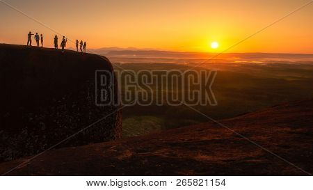 Sun Rise Tree Rock Whale Mountain In Bungkan,thailand