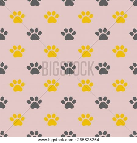Vector Seamless Pattern With Kitten Paws Footprints