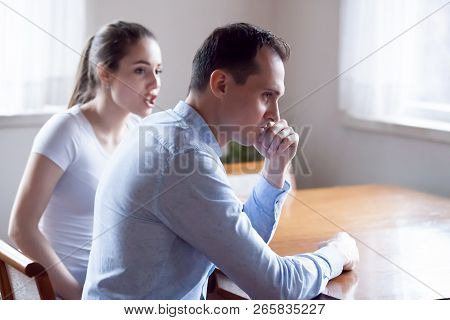 Indignant Angry Woman Talking Arguing With Husband