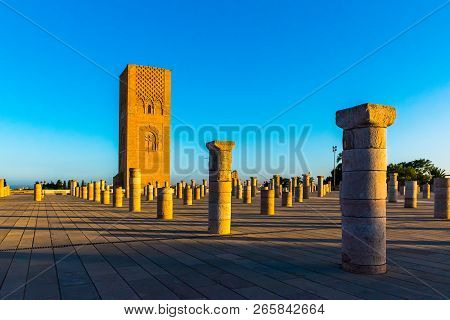 Tousand Years Old Tower Of Hassan Of The Capital Rabat City In Unesco, Morocco In Africa