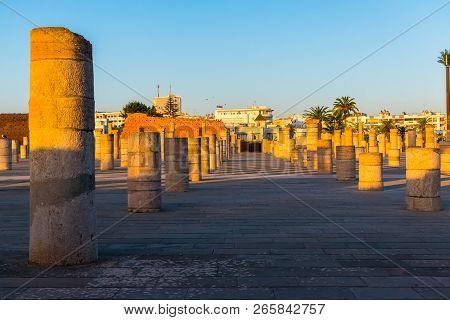 Tousand Years Old Tower Of Hassan Of The Capital Rabat City In Unesco, Morocco In Africa