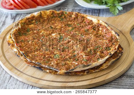 Traditional Delicious Turkish Foods; Turkish Pizza; Lahmacun