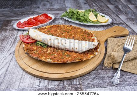 Traditional Delicious Turkish Foods; Turkish Pizza; Lahmacun