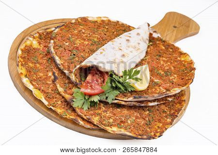 Traditional Delicious Turkish Foods; Turkish Pizza; Lahmacun
