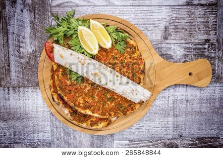 Traditional Delicious Turkish Foods; Turkish Pizza; Lahmacun