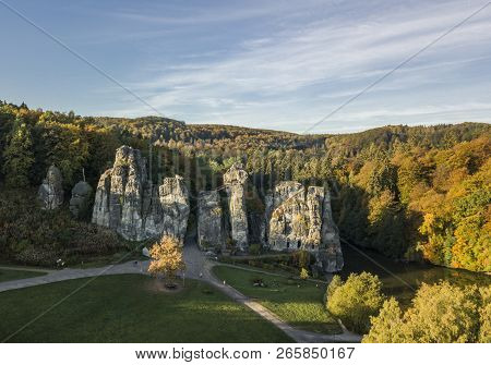 Externsteine Rock Formation, Also Called German Stonehenge, In Autumn