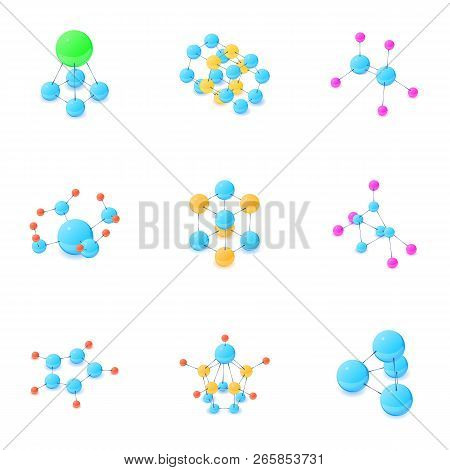Atomic Structure Icons Set. Isometric Set Of 9 Atomic Structure Vector Icons For Web Isolated On Whi
