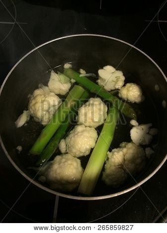 Healthy Summer White Cauliflower And Green Asperagus