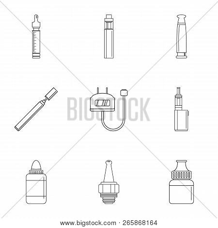Vapor Device Icon Set. Outline Set Of 9 Vapor Device Icons For Web Design Isolated On White Backgrou