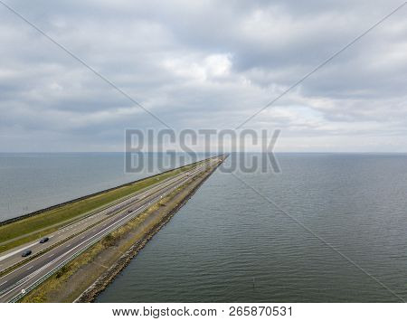 Aerial View Of The Flood Protection Dam Afsluitdijk