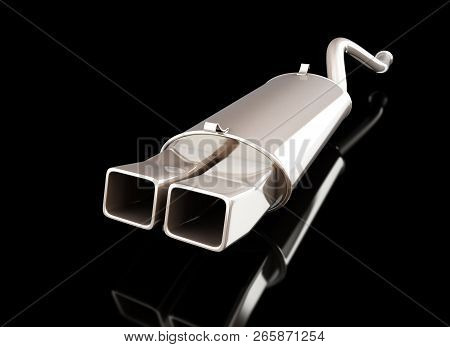 Car Muffler Sport  On A Black  Background 3d Illustration, 3d Rendering