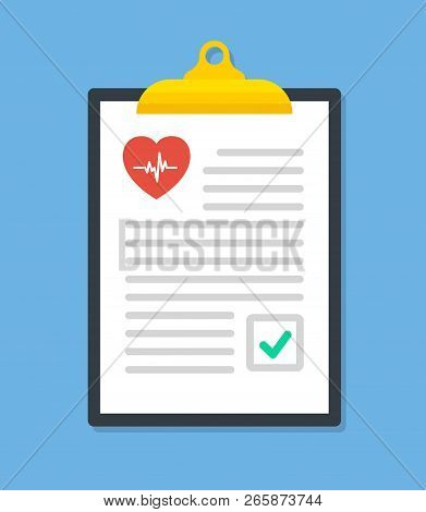 Medical Checklist Health Check Form On Clipboard - Stock Vector.