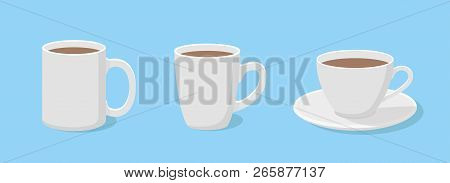 Coffee Mug In Flat Style. A Set Of Three Cups - Stock Vector.