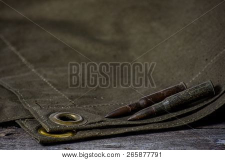 7, 92 X 57 - Rustic Ammos And Poncho Lies On The Wooden Background