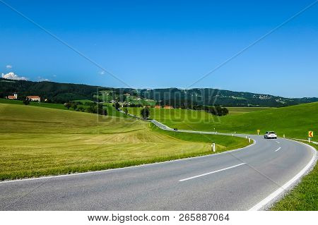 Koflach, Austria - August, 15th, 2017. View Of Road From Koflach (köflach) To Piber In Bright Sunny 
