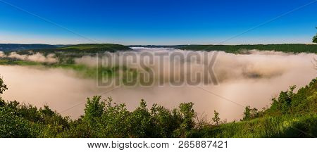 Dnister River Landscape In Ternopil Region Of Western Ukraine. Idillyc View From Above In The Mornin