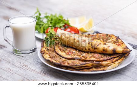 Traditional Delicious Turkish Foods; Turkish Pizza; Lahmacun