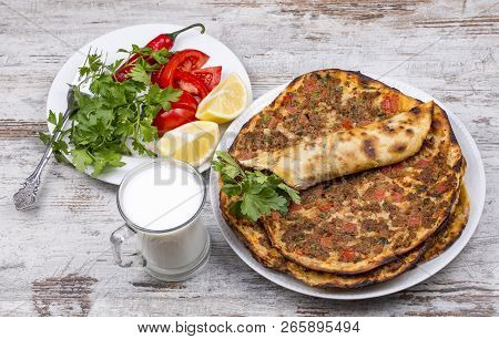 Traditional Delicious Turkish Foods; Turkish Pizza; Lahmacun