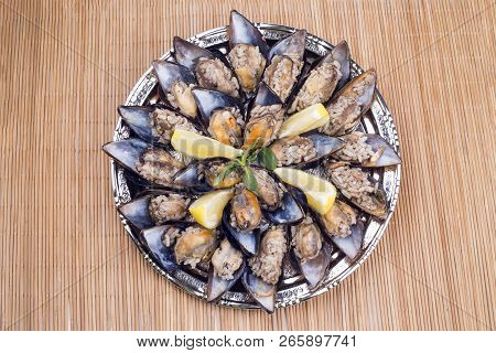 Midye Dolmasi, Stuffed Mussels, Turkish Food Isolated On White Background