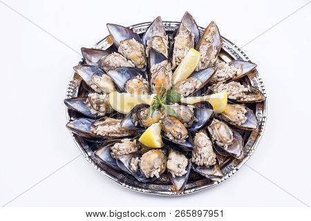 Midye Dolmasi, Stuffed Mussels, Turkish Food Isolated On White Background