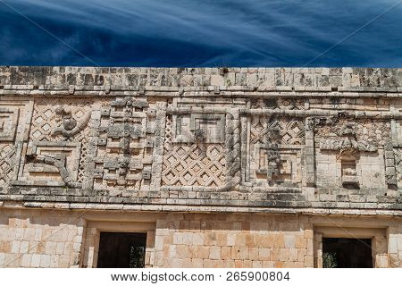 Detailed Carvings At The Nuns Quadrangle Cuadrangulo De Las Monjas Building Complex At The Ruins Of 