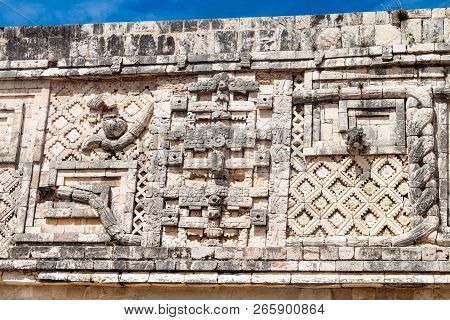 Detailed Carvings At The Nuns Quadrangle Cuadrangulo De Las Monjas Building Complex At The Ruins Of 