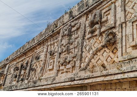 Detailed Carvings At The Nuns Quadrangle Cuadrangulo De Las Monjas Building Complex At The Ruins Of 