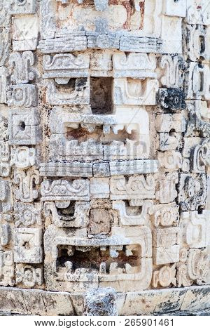 Detailed Stone Carvings At The Nuns Quadrangle Cuadrangulo De Las Monjas Building Complex At The Rui