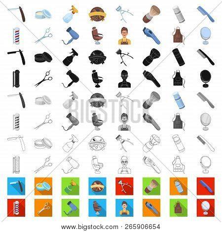 Barbershop And Equipment Cartoon Icons In Set Collection For Design. Haircut And Shave Vector Symbol