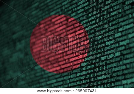 Bangladesh Flag  Is Depicted On The Screen With The Program Code. The Concept Of Modern Technology A