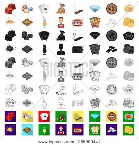 Casino And Gambling Cartoon Icons In Set Collection For Design. Casino And Equipment Vector Symbol S
