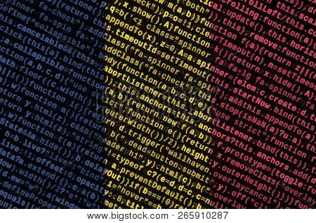 Chad Flag  Is Depicted On The Screen With The Program Code. The Concept Of Modern Technology And Sit