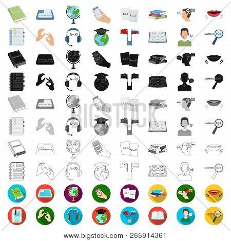 Translator And Linguist Cartoon Icons In Set Collection For Design. Interpreter Vector Symbol Stock 