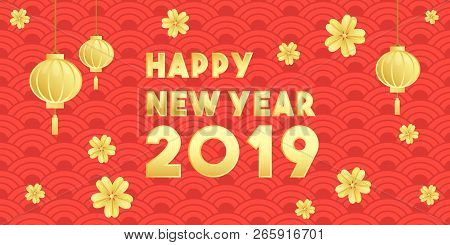Happy Chinese New Year 2019. Vector Illustration. Greetings Card, Flyers, Invitation, Posters, Broch