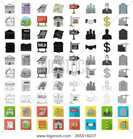 Realtor, Agency Cartoon Icons In Set Collection For Design. Buying And Selling Real Estate Vector Sy