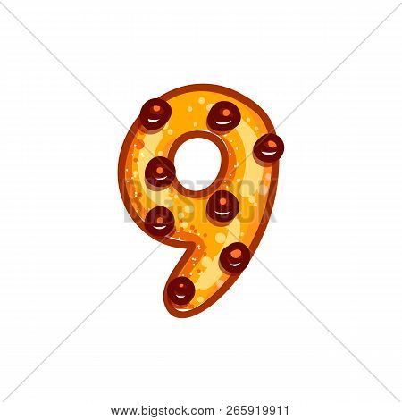 Cookie Font With Chocolate Chips Isolated On White Background.  Christmas Alphabet. Vector Cartoon C