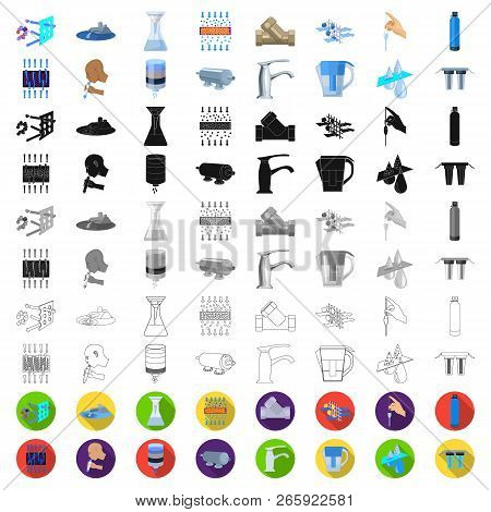 Water Filtration System Cartoon Icons In Set Collection For Design. Cleaning Equipment Vector Symbol