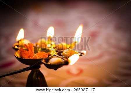 Multi Flame Lamp Panchapradip As An Offering To God For Worship
